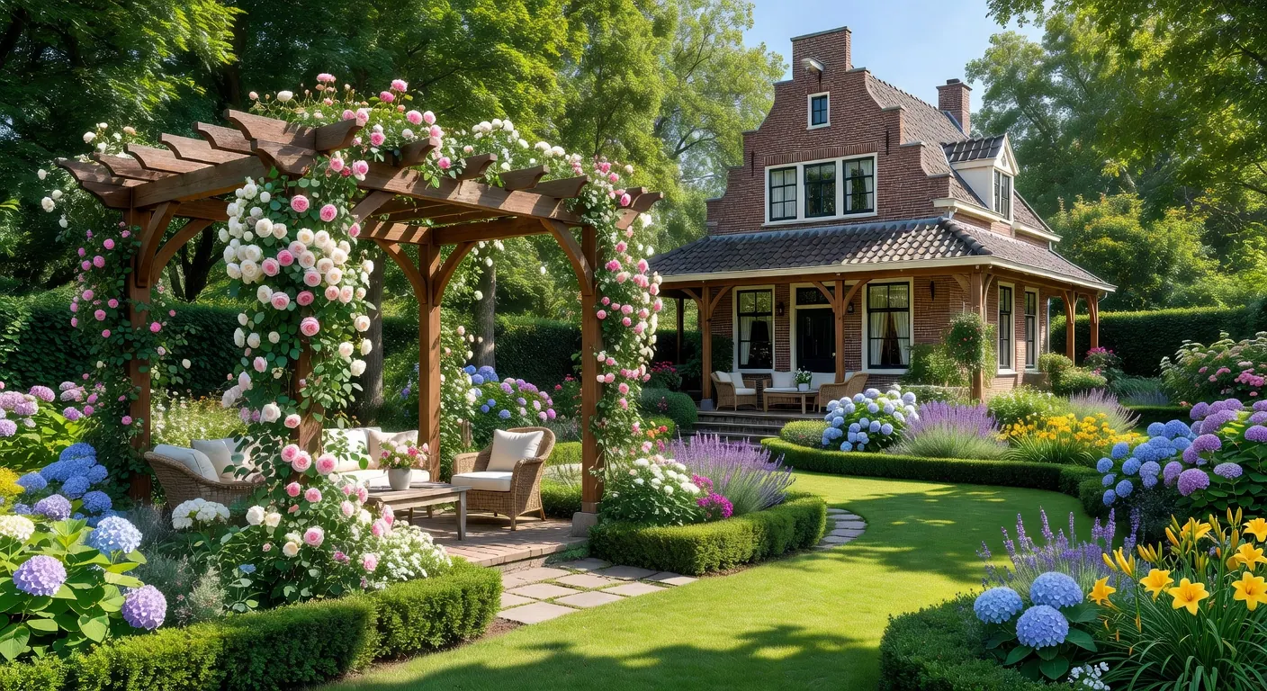 Solarpergola met geïntegreerde zonnepanelen in een moderne tuin