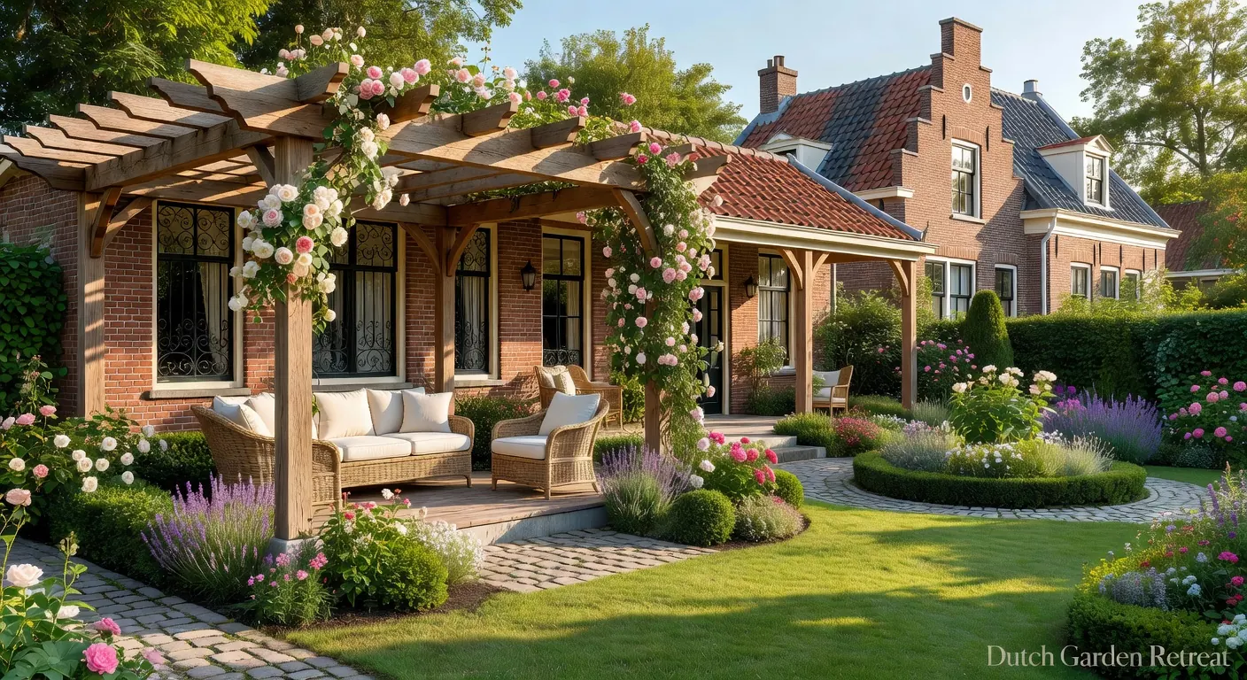 Vier-seizoenen veranda met glazen wanden in een Nederlandse tuin